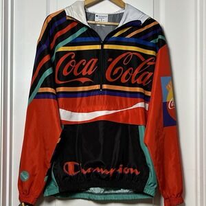Champion x Coca-Cola UltraFuse Multicolor Quarter‎ Zip Hooded Windbreaker Jacket
